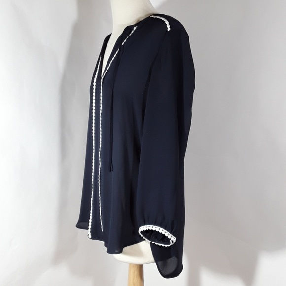 Zara navy blue semi-sheer blouse - Picture 3 of 6